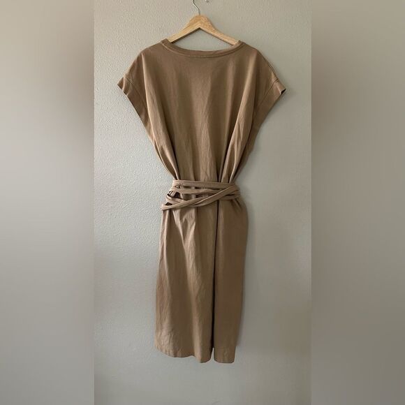 Vince Tie Waist Cotton Casual Short Sleeve Dress in Beige Size 2X - Picture 9 of 9